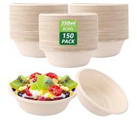 LOPYXBR 150 cuencos desechables para sopa de 350 ml, color marrón, desechables, 13,5 x 4,5 cm, platos hondos de cartón, vajilla desechable para fiestas, hogar, pícnic