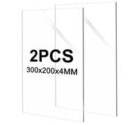 LOPYXBR 2 Pcs Planchas de Metacrilato Transparente 300x200x4mm, Paneles de Vidrio Orgánico para Manualidades, Láminas de Plástico Rígido a Medida para Bricolaje y Cartelería, Tableros Acrílicos