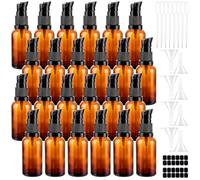 LOPYXBR 24 Piezas Botellas de Cristal 30 ml, frascos Marrones con Bomba, embudos, goteros y Etiquetas para loción, champú, Gel, Viaje, tocador, baño y muestras