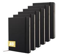 LOPYXBR 6PCS Black A5 Notebook PU Leather Note Book A5 Lined 200 Pages Writing Books Notepads A5 with Elastic Strap Hardback Work Notebook for Office, Business Writing