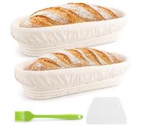 LOPYXBR Juego de 2 Banetones para Pan Ovalados 35cm, Sourdough Starter Kit con Forros de Tela, espátula de plástico y pincel de aceite de silicona, Banneton de Mimbre Natural