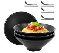 LOPYXBR Juego de 4 cuencos japoneses de ramen, 1000 ml, de melamina, 20,3 x 8 cm, con cuchara y palillos para ramen, fideos, ramen Buldak, ensalada