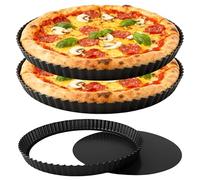 LOPYXBR Juego de 6 moldes para tartas con base elevadora, 28 cm, antiadherente, forma de quiche, forma redonda, con base elevadora, para tarta, quiche, pastel