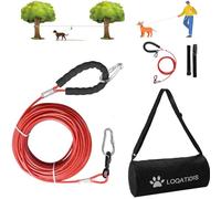 LOQATIDIS Cable de Amarre para Perros 3 en 1, Alambre de Acero Inoxidable Resistente, Sistema de Carro aéreo portátil de 15m, Duradero y Resistente a los tirones de la Correa para Perros Grandes