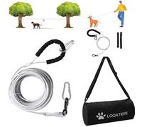LOQATIDIS Cable de Amarre para Perros 3 en 1, Alambre de Acero Inoxidable Resistente, Sistema de Carro aéreo portátil de 15m, Duradero y Resistente a los tirones de la Correa para Perros Grandes