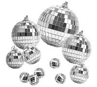LoQuick Bola de Espejo,11 Bolas de Discoteca Colgantes Plateadas,Decoración de Pastel de Disco de La Década de 1970,Decoración de Fiesta Con Bola de Discoteca,Bolas Decorativas de Navidad（8/6/4/2cm）