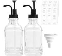 LoQuick Juego de 2 Dispensador de Jarabe de Café,500 Ml Botella de Vidrio,Dispensador de Café con Bomba para Café Bar,Cocina, Caramelo,Vainilla,con 36 Pastillas,Embudo,Bomba,Negro