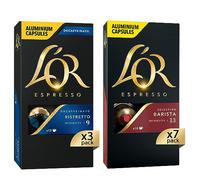 L'Or - Cápsulas de café expreso en paquete mixto - Kit de cápsulas de aluminio compatibles con Nespresso®* original - 10 paquetes [100 cápsulas: 70 Barista, 30 descafeinado Ristretto]