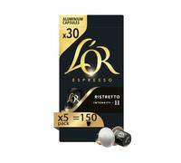 L'Or Ristretto - Cápsulas de café expreso, intensidad de 11-150 cápsulas de aluminio, compatibles con cafeteras Nespresso, 15 paquetes de 10 cápsulas (total 150 cápsulas)