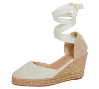 Lora Dora Sandalias de cuña de alpargata para mujer, con tiras de cuña de arpillera, zapatos de verano, correas de tobillo, color carne, 39 EU