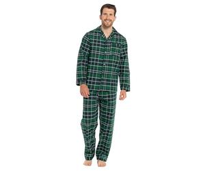 Lora Dora Strong Souls - Conjunto de pijama tradicional de dos piezas con cuello abotonado para hombre, Verde (Green Check), XX-Large