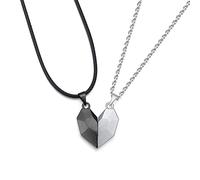 lorajewel Collar de corazón personalizado Collar de pareja Deseando piedra colgante Con imán Texto grabado collar Regalo Mujer marido familia Navidad día de San Valentín chico muchacha (1 par)