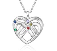lorajewel Collar Mujer personalizado Colgante Corazón con 2-7 nombres Piedra de Nacimiento Joyería Regalo Original Madre Mamá Abuela Esposa Novia Hija (5 Nombres)