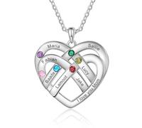 lorajewel Collar Mujer personalizado Colgante Corazón con 2-7 nombres Piedra de Nacimiento Joyería Regalo Original Madre Mamá Abuela Esposa Novia Hija (7 Nombres)