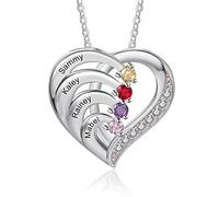 lorajewel Collar Personalizado de Mujer con 1-6 Nombre Piedras de Nacimiento regalos para madres mamá abuela collar con colgante de corazón regalo para el día de la madre Cumpleaños (4 name)
