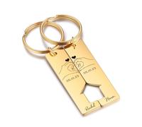 lorajewel llaveros Personalizados Pareja con Nombre Acero inoxidable Regalo para Esposa, Marido, Novia, Novio Llavero de Cumpleaños, Navidad, San Valentín (C-Oro)