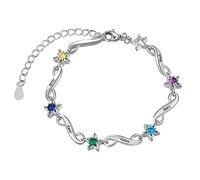 lorajewel Pulsera Infinita Plata Personalizada con 6 Nombres y Dijes de Piedra Natal Simulada Pulseras Ajustables para Mujeres Niñas Regalos Personalizados Pulseras con Nombre Familia (5 Name)