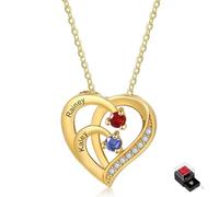 lorajewel Rosa Eterna Caja con Collar Plata 925 - Corazón Collar Personalizado para Mujer con Nombre Piedra natal - Regalo para Navidad, San Valentín, Día de la Madre,Cumpleaños (Oro-2 nombre)