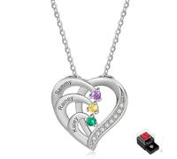 lorajewel Rosa Eterna Caja con Collar Plata 925 - Corazón Collar Personalizado para Mujer con Nombre Piedra natal - Regalo para Navidad, San Valentín, Día de la Madre,Cumpleaños (Plata-3 nombre)