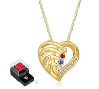 lorajewel Rosa Eterna Caja con Collar Plata 925 - Corazón Collar Personalizado para Mujer con Nombre Piedra natal - Regalo para Navidad, San Valentín, Día de la Madre,Cumpleaños (Oro-4 nombre)
