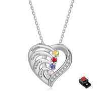 lorajewel Rosa Eterna Caja con Collar Plata 925 - Corazón Collar Personalizado para Mujer con Nombre Piedra natal - Regalo para Navidad, San Valentín, Día de la Madre,Cumpleaños (Plata-4 nombre)