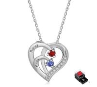 lorajewel Rosa Eterna Caja con Collar Plata 925 - Corazón Collar Personalizado para Mujer con Nombre Piedra natal - Regalo para Navidad, San Valentín, Día de la Madre,Cumpleaños (Plata-2 nombre)