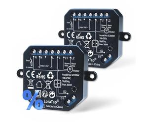 LoraTap módulos persiana Wi-Fi para persianas eléctricas & venecianas/estores 230 V - ajuste 0-100%, control por voz con Alexa, compatibles con interruptor de 2 botones, pack de 2, 300 W, 2,4 GHz
