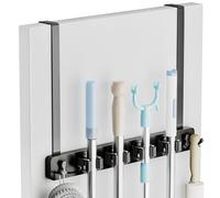 Lorbro Soporte para escoba, soporte para escoba y fregona con 2 ganchos para puerta, colgador de escoba de madera, organizador de herramientas para lavandería, garaje, armario, decoración de cocina, 4