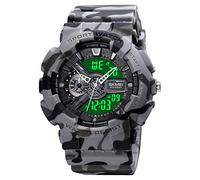 Lorciix Reloj militar de esfera grande para hombre, resistente al agua, retroiluminación, alarma, cronómetro, reloj de pulsera resistente para entrenamiento, senderismo y aventura, Mi Grey, Reloj de