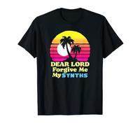 Lord Forgive Me My Synths 80s Retro Synthwave Keyboard Camiseta
