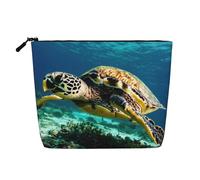 Lord Howe Island - Bolsa de cosméticos con estampado de tortuga marina para mujer, de lino sintético, gran capacidad, perfecta para viajes y uso diario, Black, Talla única