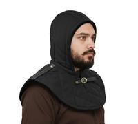 Lord of Battles Gorra acolchada con capucha, de algodón medieval renacentista, con cuello y cuello listo para tus cubrehombros (negro)