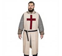 Lord of Battles Medieval Crusader Tabard - Abrigo templario de algodón reciclado con cruz roja para LARP, recreación, feria Ren Faire y cosplay