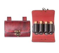 Lord of Battles Riñonera medieval de piel con 4 botellas de cristal para LARP, cosplay, DnD, feria renacentista, alquimia, steampunk, accesorios de fantasía, Granate, 12.2 cm X 7.3 cm, Medieval