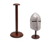 Lord Of Battles Soporte de madera resistente para cascos renacentistas medievales, hecho a mano, accesorio de decoración de madera dura, 18 pulgadas, esmalte de nogal, polaco, 46 cm