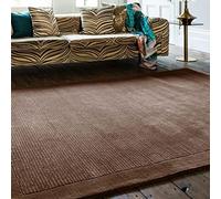 Lord of Rugs Alfombra 100% lana para sala de estar, comedor, dormitorio, hecha a mano, moderna, con bordes, suave, color chocolate, pequeña, 80 x 150 cm