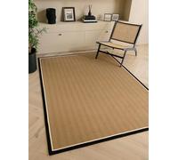 Lord of Rugs Alfombra de yute natural de tejido plano con borde de algodón LinoWeave diseño de espiga beige natural para sala de estar, dormitorio, comedor (crema carbón, 240 x 340 cm)