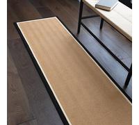 Lord of Rugs Alfombra de yute natural de tejido plano con borde de algodón LinoWeave diseño de espiga beige natural para sala de estar, dormitorio, comedor (carbón crema, corredor, 68 x 240 cm)