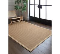 Lord of Rugs Alfombra de yute natural de tejido plano con borde de algodón LinoWeave diseño de espiga beige natural para sala de estar, dormitorio, comedor, alfombra de lino crema, 240 x 340 cm