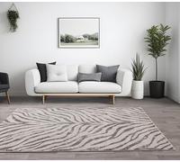 Lord of Rugs Nova NV27 - Alfombra para dormitorio, sala de estar, safari, diseño de rayas de piel de cebra, alfombra en negro y gris, tamaño XL, 200 x 290 cm
