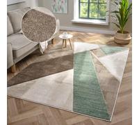 Lord of Rugs Orbit - Alfombra geométrica tallada en 3D, suave, duradera, para sala de estar, dormitorio, alfombra moderna (beige y verde, 150 x 200 cm)