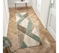 Lord of Rugs Orbit - Alfombra geométrica tallada en 3D, suave, duradera, para sala de estar, dormitorio, alfombra moderna (beige y verde, 230 cm de largo x 60 cm de ancho)