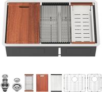 Lordear Fregadero de cocina de doble cuenco de 36 pulgadas, con repisa, estación de trabajo, doble tazón 60/40, división baja, calibre 16, fregaderos de cocina de 36 x 19 pulgadas