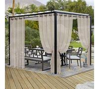 LORDTEX Burlap Linen Look Outdoor Curtains for Patio - 2 Panels Waterproof Sheer Curtains for Pergola, Porch, Cabana and Gazebo Grommet Indoor/Outdoor Voile Sheer Drapes (52 x 95 Inch, Linen)