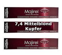 Loreal Majirel 7,4 - Tinte para el cabello (3 unidades, 50 ml), color rubio medio y crema