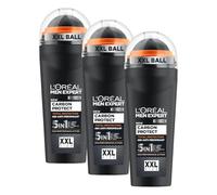 L'Oréal Men Expert Carbon Protect Desodorante Roll-On Anti-transpirante para hombre. Su fórmula 5 en 1 ofrece Protección Total 48h. Formato XXL 100ml (Paquete de 3)