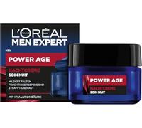 L'Oréal Men Expert Crema de Noche Antiarrugas para Hombres Antiedad Hidratante para Cara Anticansada y Mate, Crema Facial Hombre con Ácido Hialurónico Power Age, 1 x 50 ml
