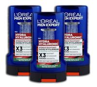 L'ORÉAL Men Expert - Gel de ducha Hydra Hyaluronic 3 unidades de 250 ml, pack de 3 unidades L'ORÉAL Män Expert Hydra Hyaluronic 3 x 250 ml