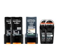L'Oréal Men Expert - Gel de ducha y desodorante para hombre, 2 x gel de ducha, 1 x gel de ducha Magnesium Defense, 2 x Desodorante Carbon Protect
