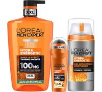 L'Oréal Men Expert Hydra Energetic Crema Facial+Gel+Thermic Resist Roll-On | Crema con Vitamina C y Guaraná, Gel con Taurina y Desodorante 72H de Duración Anti-Transpirante
